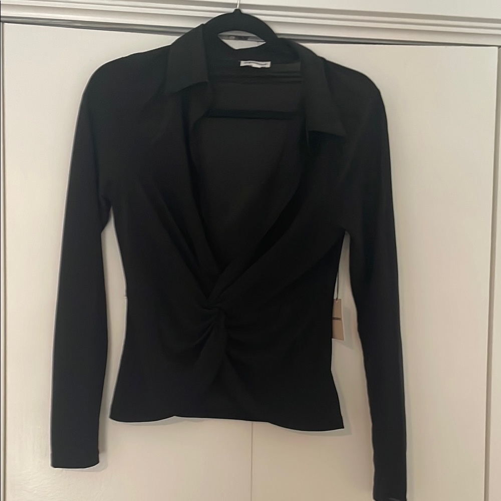 NWT superdown sheer Black Long Sleeve Women's Top with twist front detail